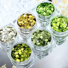6pcs Green Hexagon Nail Glitter Sequins Chunky Flakes