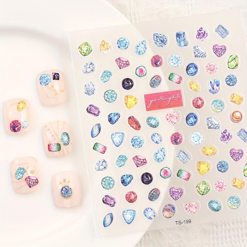 5D Embossed Gemstone Nail Art Stickers - DIY Decals for Sparkling Nails