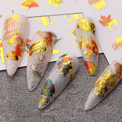 8pcs Golden Maple Leaf 3D Nail Stickers - Self Adhesive Autumn Nail Art
