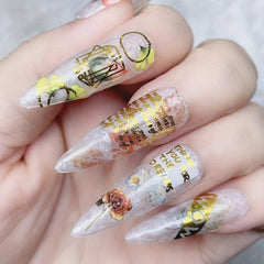 8pcs Golden Maple Leaf 3D Nail Stickers - Self Adhesive Autumn Nail Art