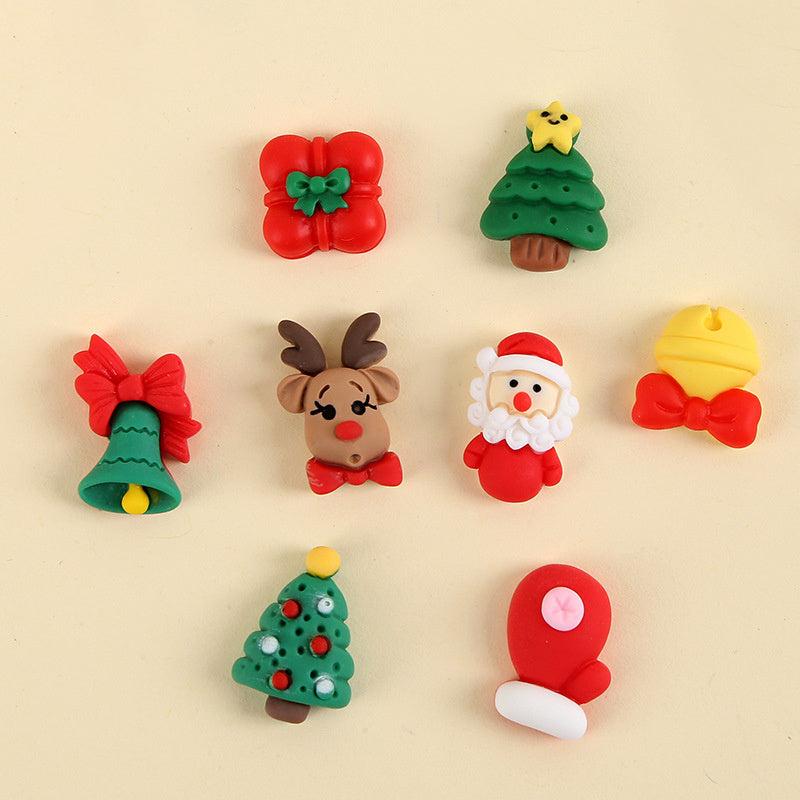 10pcs Christmas Nail Art Charms Resin Santa Claus Tree Bell Elk Nail Accessories
