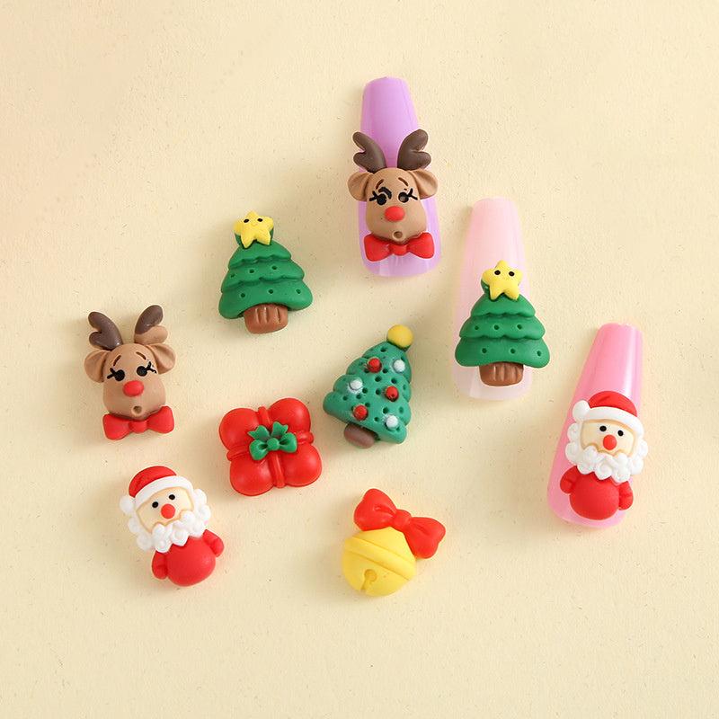 10pcs Christmas Nail Art Charms Resin Santa Claus Tree Bell Elk Nail Accessories