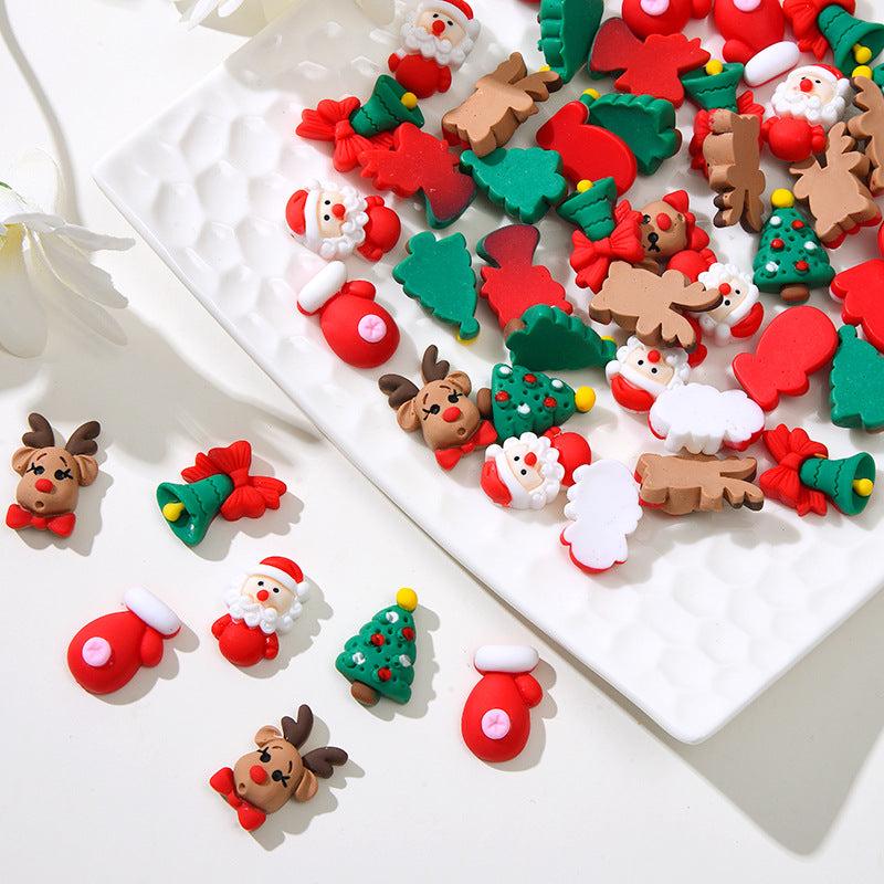 10pcs Christmas Nail Art Charms Resin Santa Claus Tree Bell Elk Nail Accessories