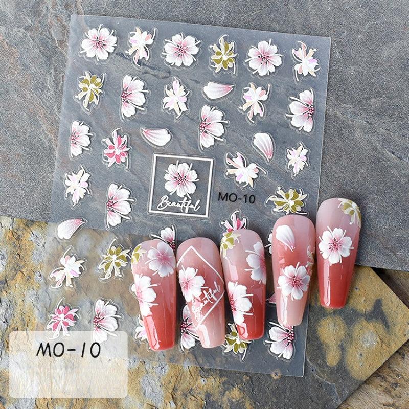 Colorful Flower Nail Art Stickers Retro Style Floral Totem for Women