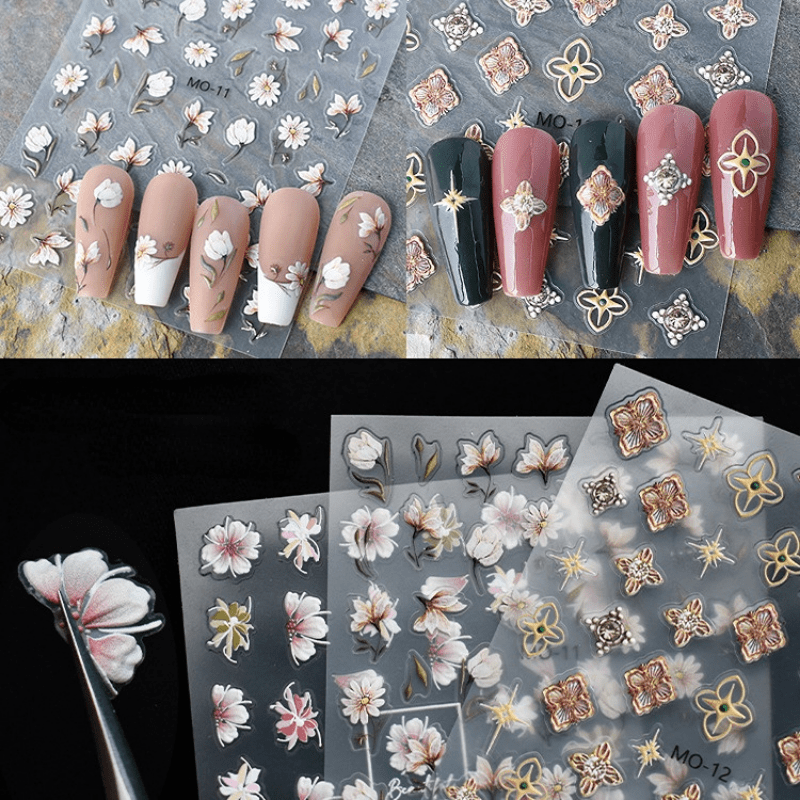 Colorful Flower Nail Art Stickers Retro Style Floral Totem for Women