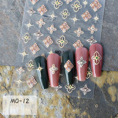 Colorful Flower Nail Art Stickers Retro Style Floral Totem for Women