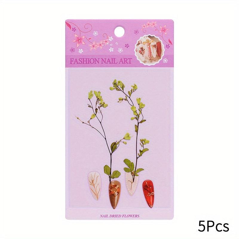 5pcs Nail Art Dried Flowers 3D Natural Dry Petals Leaves Decoration