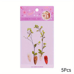 5pcs Nail Art Dried Flowers 3D Natural Dry Petals Leaves Decoration