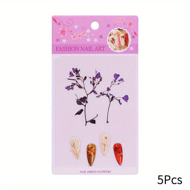 5pcs Nail Art Dried Flowers 3D Natural Dry Petals Leaves Decoration