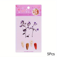 5pcs Nail Art Dried Flowers 3D Natural Dry Petals Leaves Decoration