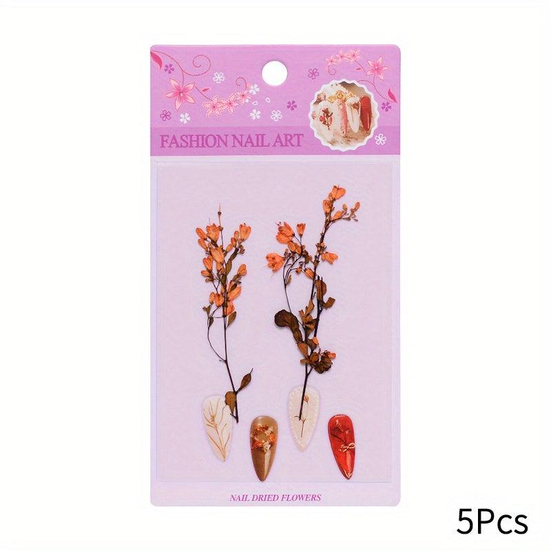 5pcs Nail Art Dried Flowers 3D Natural Dry Petals Leaves Decoration