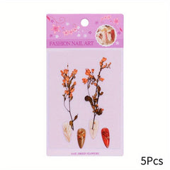 5pcs Nail Art Dried Flowers 3D Natural Dry Petals Leaves Decoration