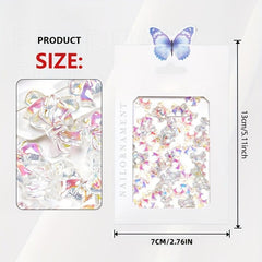 100 Pcs Butterfly Bow Nail Art Rhinestones Crystal Sequins 3D Aurora Charms