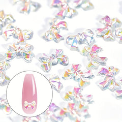 100 Pcs Butterfly Bow Nail Art Rhinestones Crystal Sequins 3D Aurora Charms