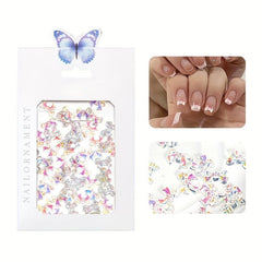 100 Pcs Butterfly Bow Nail Art Rhinestones Crystal Sequins 3D Aurora Charms