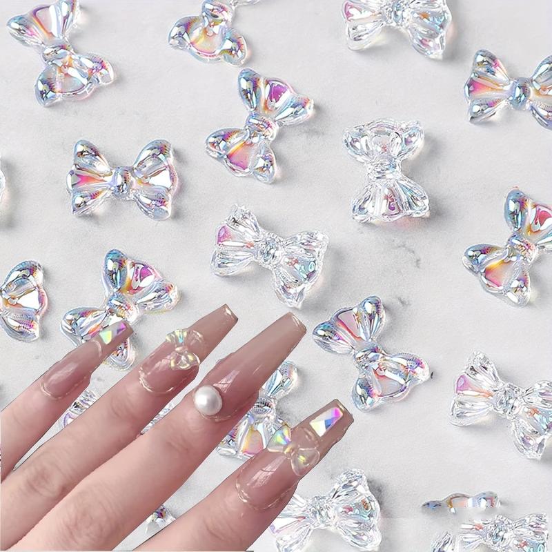 100 Pcs Butterfly Bow Nail Art Rhinestones Crystal Sequins 3D Aurora Charms