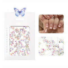 100 Pcs Butterfly Bow Nail Art Rhinestones Crystal Sequins 3D Aurora Charms