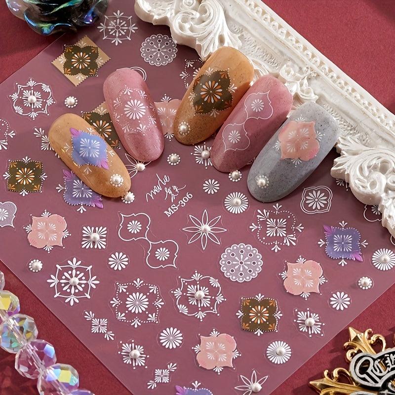Retro Style Totem Nail Art Stickers 3D Self Adhesive Floral Decals