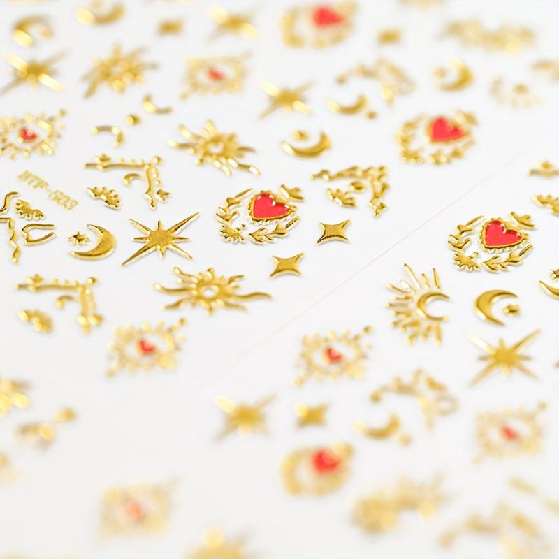 5D Embossed Sun Star Moon Nail Stickers Golden Bronzing Nail Art Decals