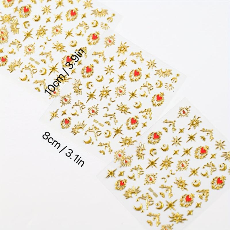 5D Embossed Sun Star Moon Nail Stickers Golden Bronzing Nail Art Decals