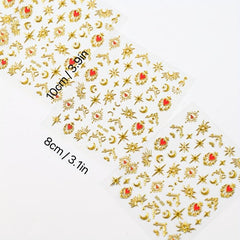 5D Embossed Sun Star Moon Nail Stickers Golden Bronzing Nail Art Decals