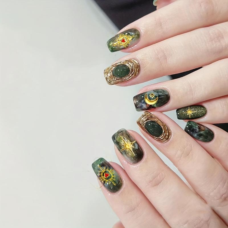 5D Embossed Sun Star Moon Nail Stickers Golden Bronzing Nail Art Decals