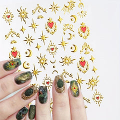 5D Embossed Sun Star Moon Nail Stickers Golden Bronzing Nail Art Decals