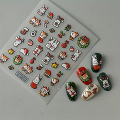 5D Christmas Nail Art Stickers Self Adhesive - Santa Claus Snowman Nail Decals