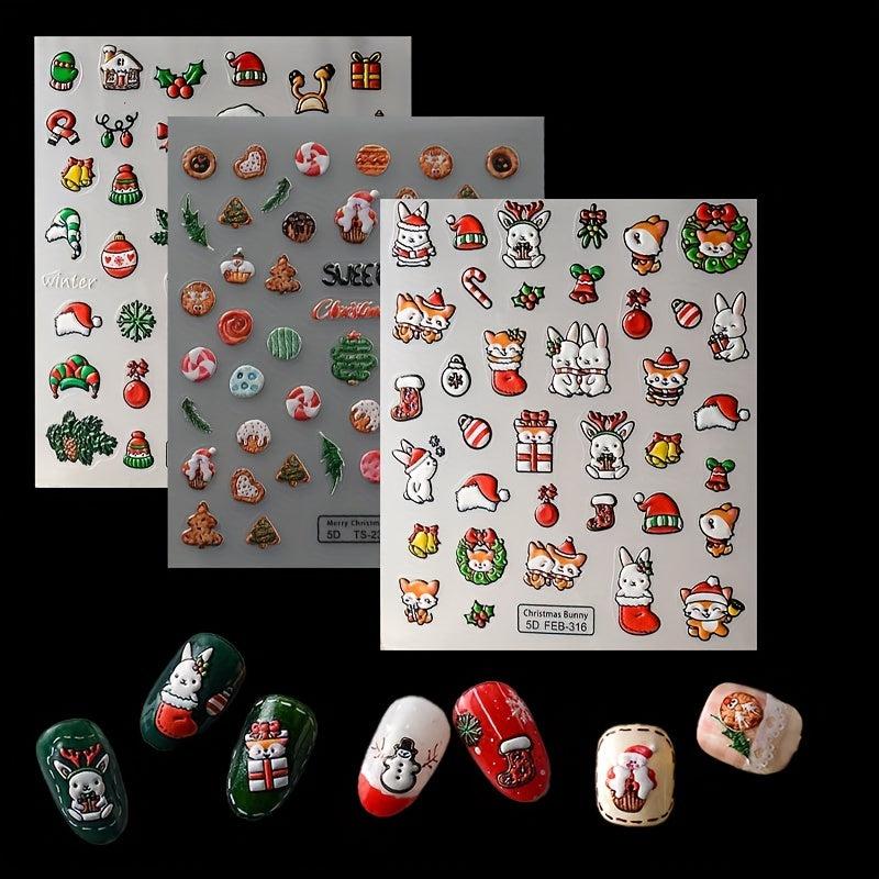 5D Christmas Nail Art Stickers Self Adhesive - Santa Claus Snowman Nail Decals