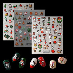5D Christmas Nail Art Stickers Self Adhesive - Santa Claus Snowman Nail Decals