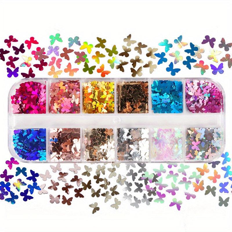 Butterfly & Heart Nail Sequins DIY Charms 12 Grids