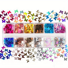 Butterfly & Heart Nail Sequins DIY Charms 12 Grids