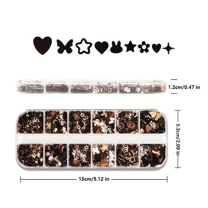 Butterfly & Heart Nail Sequins DIY Charms 12 Grids
