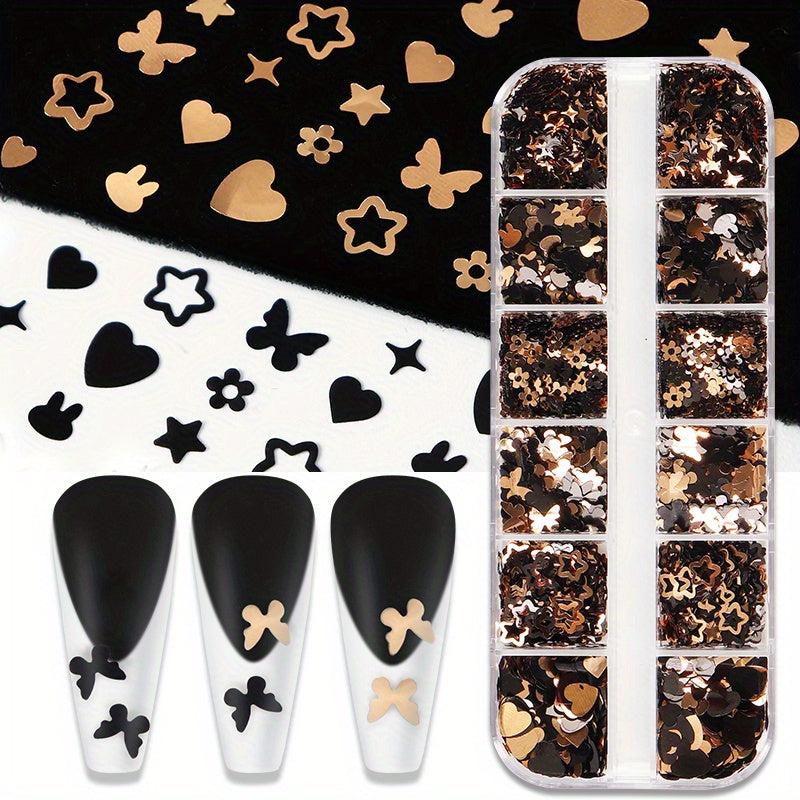 Butterfly & Heart Nail Sequins DIY Charms 12 Grids