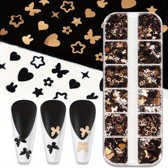 Butterfly & Heart Nail Sequins DIY Charms 12 Grids