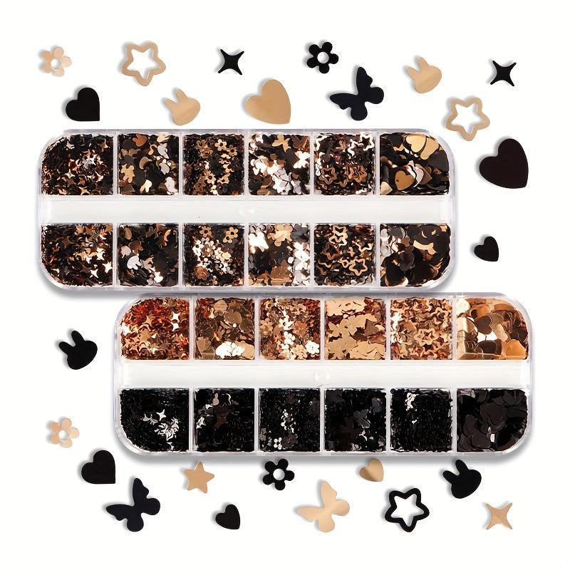 Butterfly & Heart Nail Sequins DIY Charms 12 Grids
