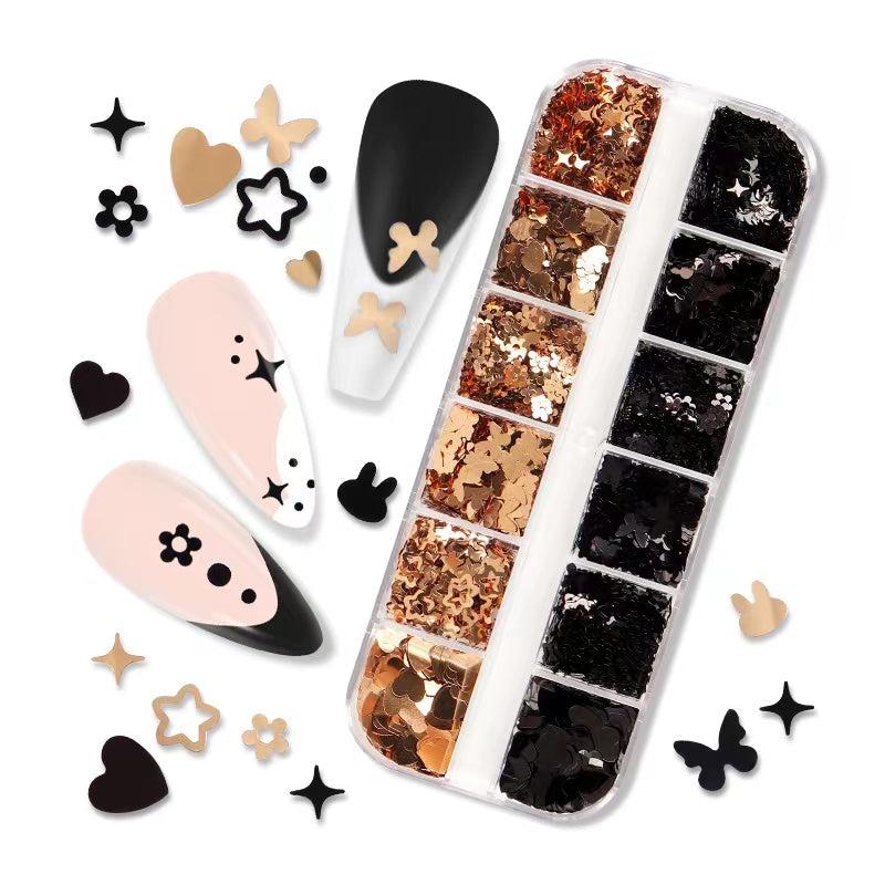 Butterfly & Heart Nail Sequins DIY Charms 12 Grids