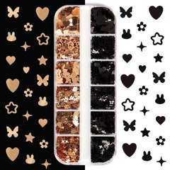 Butterfly & Heart Nail Sequins DIY Charms 12 Grids