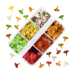 Autumn Ginkgo Leaf Nail Glitter Holographic Flake Set