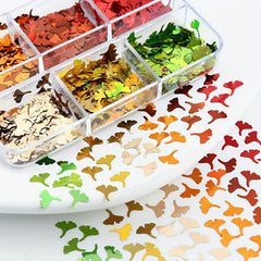 Autumn Ginkgo Leaf Nail Glitter Holographic Flake Set