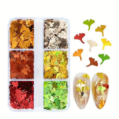 Autumn Ginkgo Leaf Nail Glitter Holographic Flake Set