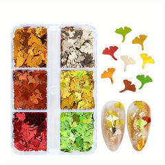 Autumn Ginkgo Leaf Nail Glitter Holographic Flake Set