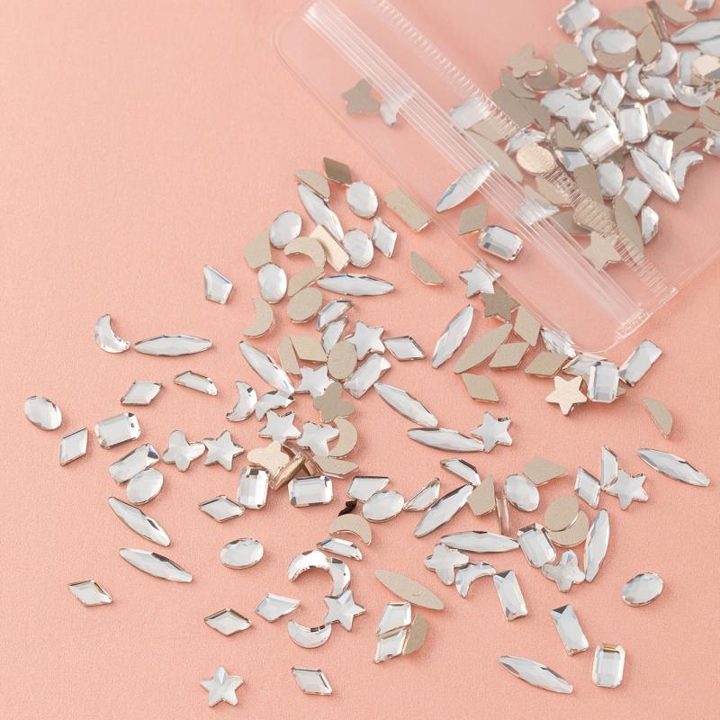 60 Pcs Flat Back Crystal Rhinestones Transparent Glass Gems Nail Art Rhinestones
