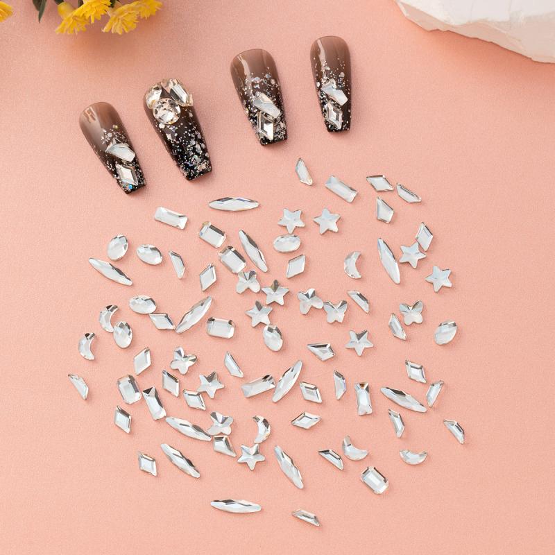 60 Pcs Flat Back Crystal Rhinestones Transparent Glass Gems Nail Art Rhinestones
