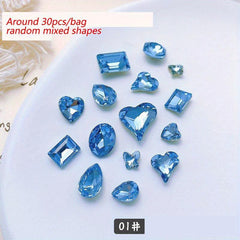 30pcs Pointed Back Glass Nail Art Rhinestones Crystal Gemstones DIY Accessories