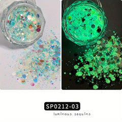 6 Colors Luminous Hexagon Nail Glitters Sequins Flakes