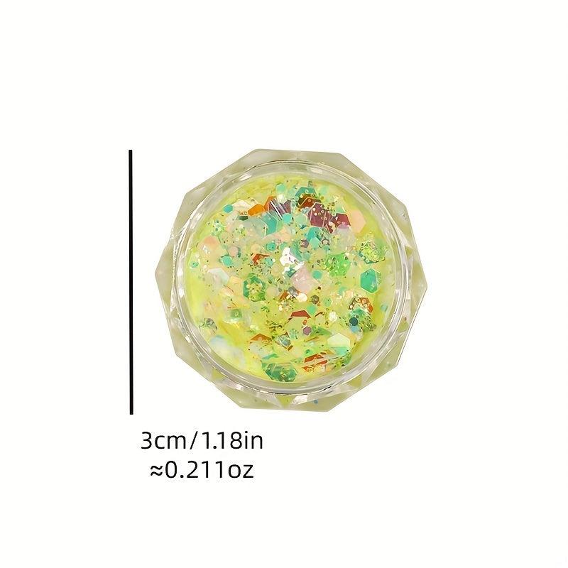 6 Colors Luminous Hexagon Nail Glitters Sequins Flakes