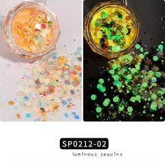 6 Colors Luminous Hexagon Nail Glitters Sequins Flakes