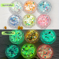 6 Colors Luminous Hexagon Nail Glitters Sequins Flakes