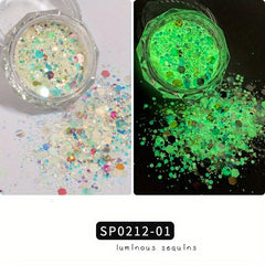 6 Colors Luminous Hexagon Nail Glitters Sequins Flakes
